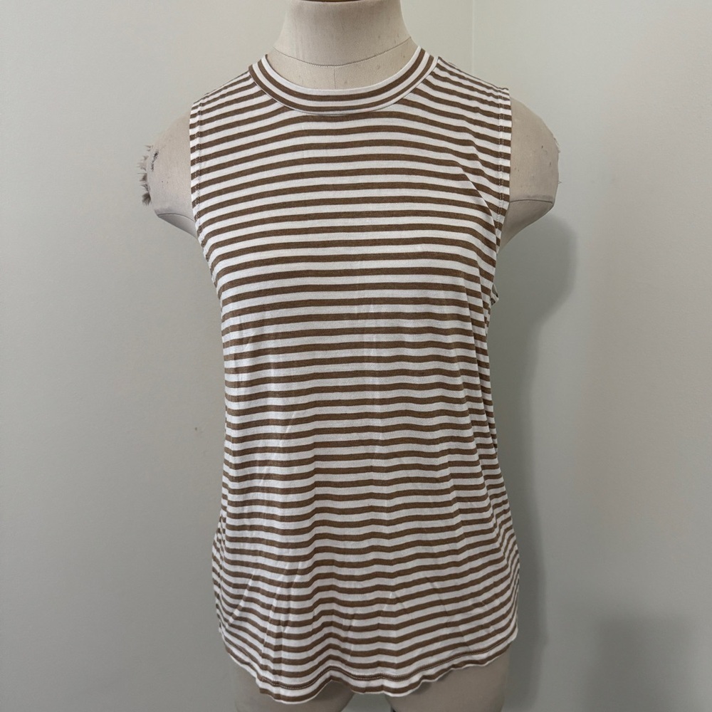 NEW Monrow Small Striped Tank Top High Neck Organic Cotton Soft